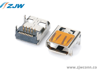 HDMI D母焊脚前插后贴，外壳直边四脚DIP脚距4.9